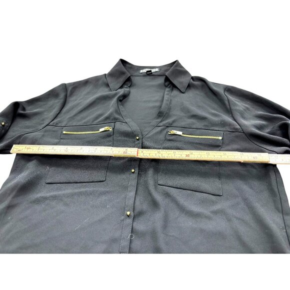 Express Womens Black Long Sleeve Blouse XS With Zipper Pockets - Picture 6 of 10